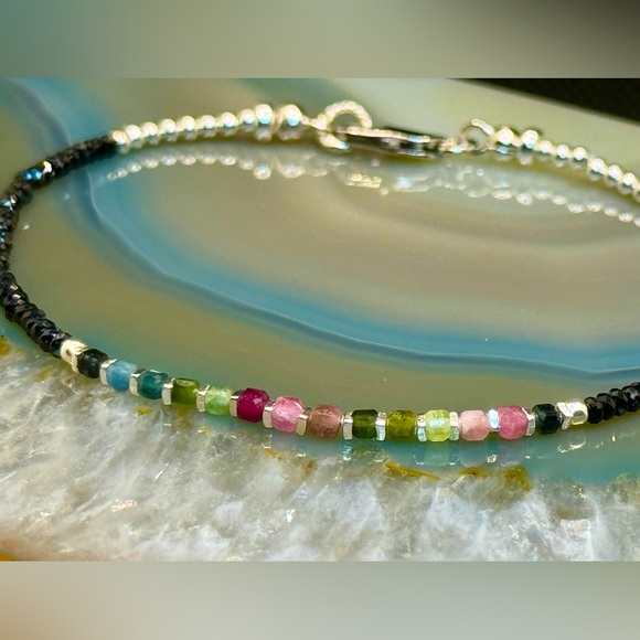 Multicolored Tourmaline Black Spinel and Sterling Silver Accents and Clasp - Picture 6 of 7